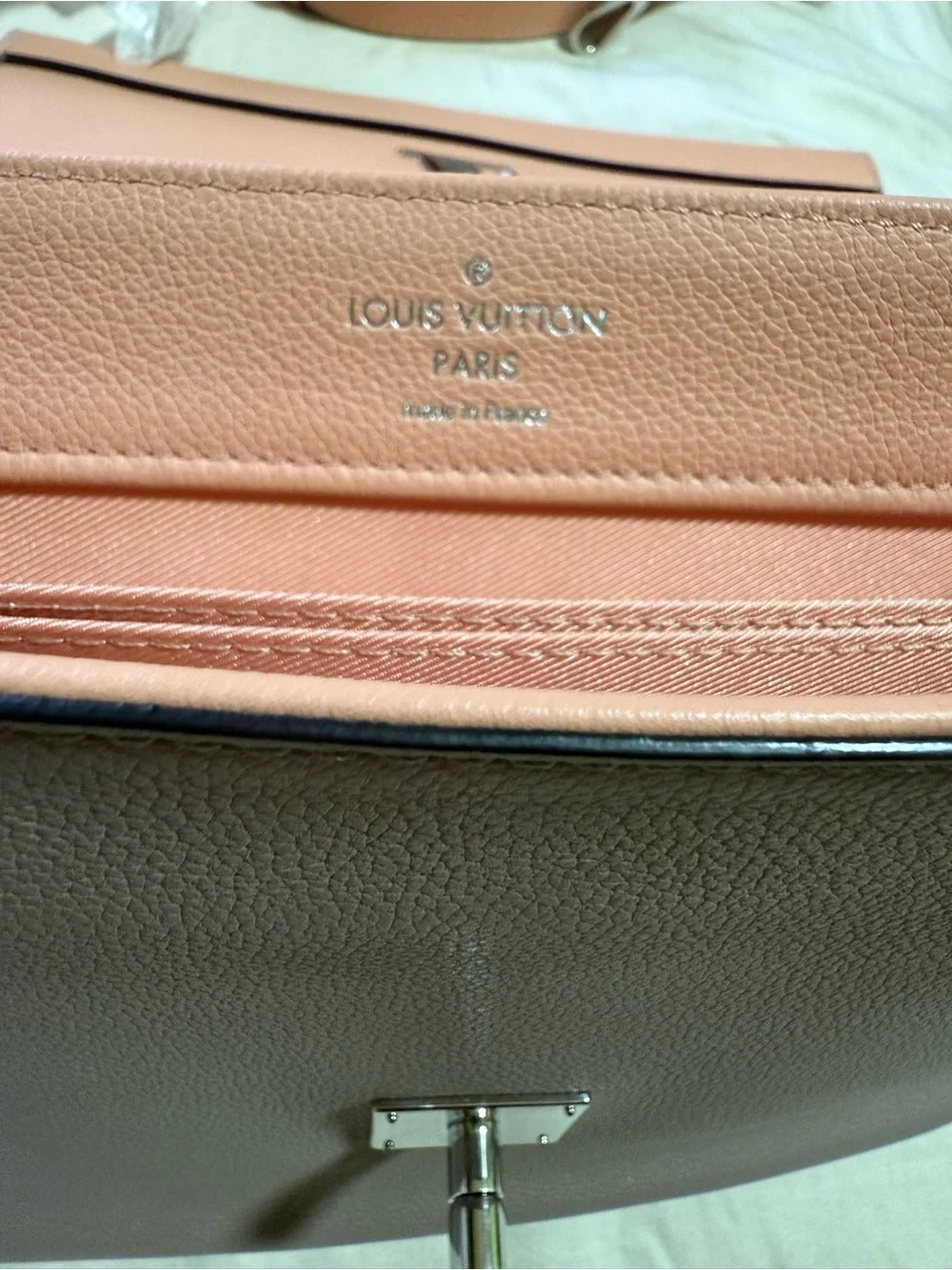 LOUIS VUITTON Lockme II BB Pebbled Leather Crossbody Bag Peach